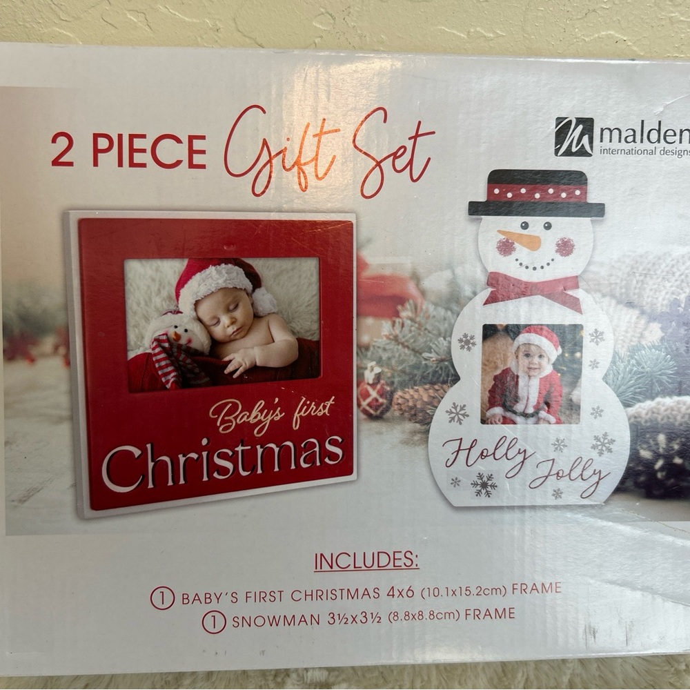 Malden Intl Snowman Frame & Baby's 1st Christmas Frame 2-piece Gift Set